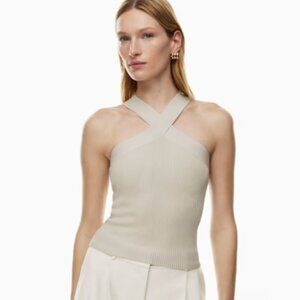 Babaton Sculpt Rib Knit Criss Cross Halter Tank Top - XS